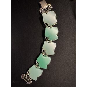 Vintage CORO Thermoset Fold Over Clasp Blue Teal Leaves Bracelet 7in